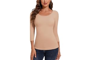 SERSARY Camiseta Termica Mujer Manga Larga Camisetas Mangas 3/4 con Escote Redondo Camiseta Fina Interior BáSica De Manga Larga Blusa TéRmica para Inviernomujer