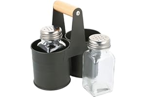 com-four® 3 pièces - Mélangeur à épices en verre - poivre et sel avec support en métal assorti - distributeur pour salière et poivrière (01 pièce - avec support)