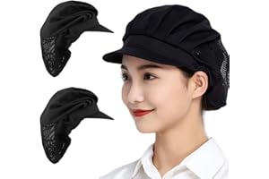 MIRKUZI Accessoires de vêtements de restauration Lot de 2 chapeaux de chef de cuisine, boulanger, chapeau de chef, service de restauration, filet à cheveux(noir)