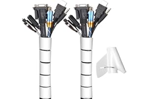 MOSOTECH Cable Tidy Sleeves, 2 X 60'' Cable Management Wire Tidy Cable Cover Protector for PC TV Computer, Home and Office Cord Organizer, DIY Flexible, White