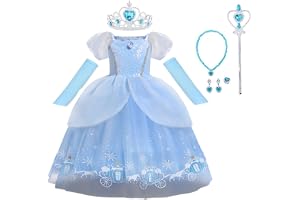 WonderBabe Blue Princess Costume for Girls Fancy Dress Up Clothes 2-8 Years | Toddler Kids, Child, Princess Dress, Puff Sleeve, with Accessories, for Halloween, Carnival, Birthday, Cosplay Outfit