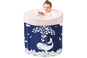 Sinbide - Vasca da bagno pieghevole per adulti, 70 x 65 cm, in plastica, con cotone isolante (motivo balene, colore blu)