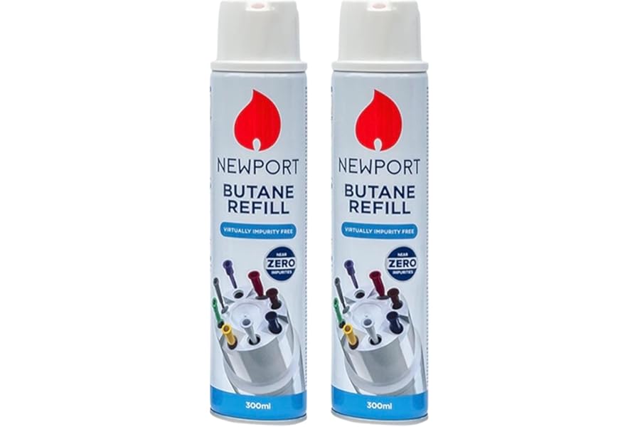 Newport Gas For Lighters - Newport Gas Compatible with All Lighters | BBQ, Candle, Camping, Gas, Kitchen, Cooking Lighter - Pack of 2 x 300ml