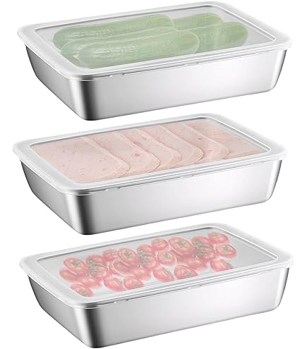 WakiHong 4 PCS Contenitori Ermetici Per Alimenti Contenitori Salvafreschezza Con Coperchio Contenitore Per Il Pranzo In Acciaio Inox,per Alimenti,frutta,insalate,caramelle E Marmellate(1200ml