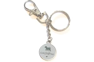 FizzyButton Gifts Stainless Steel Cockapoo Dog Puppy Keyring Key Ring with Stainless Steel Charm and Turquoise Gift Box