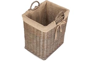 Red Hamper Wicker Rectangular Log Basket with Lining, Brown, H31 x W40 x D40cm
