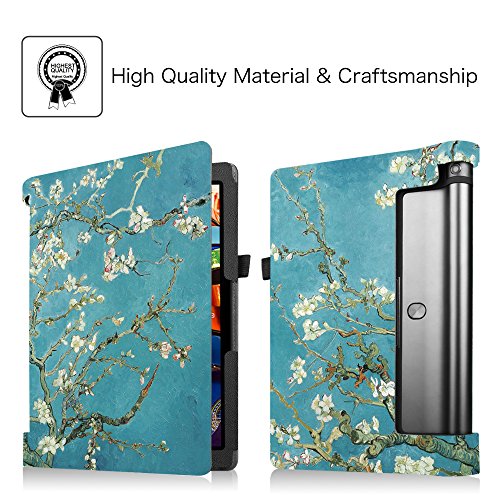 Fintie Lenovo Yoga Tablet 3 10 Hülle Case – Slim Fit Folio Premium Kunstleder Schutzhülle Tasche Etui Smart Cover mit Auto Sleep / Wake für Lenovo Yoga Tablet 3 25,7 cm (10,1 Zoll), Mandelblüten - 3