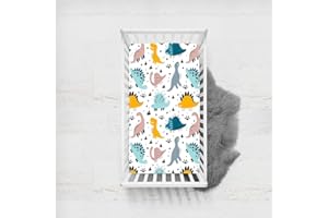 Odot Sábana Bajera Minicuna Sabanas Niños y Niñas Transpirable Funda Capazo Carrito Bebe Universal, para Cama Ovalada, Reloj de Arena y Colchón Rectangula (120x60cm,impresión de dinosaurio 7)