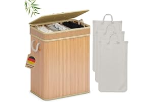 ADEL DREAM AdelDream Cestas plegables de bambú para la colada con tapa, para dormitorio, baño y lavandería (color madera original de 150 L)