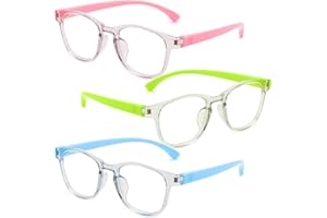 Benaewa 3 PCS Kids Glasses for Blue Light Blocking, Computer Glasses for Age 4-12 Years, Anti Uv400 & Eyestrain (Blue Pink Green)