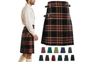 BRAW CLANS TARTANS Men's 5 Yard Tartan Kilt | Various Plaid Designs | Waist Sizes 30-46 inch | Scottish Occasions Like Stag Parties, Formal Events | Polyester & Cotton | Leather Straps