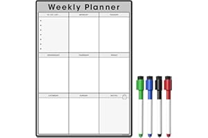 THE MAGNET SHOP TMS Agenda settimanale magnetica A4 | organizzare la settimana, la lista delle cose da fare, la pianificazione della spesa e dei pasti | 4 penne magnetiche cancellabili a secco (30 x 21 cm)