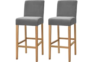 Dimatic Samt Plüsch Stuhl Abdeckung Theke Pub Bar Hocker Stuhl Slipcover für Esszimmer Cafe Barhocker Slipcover Möbelschutz Anti-Rutsch-Bezug mit elastischem Boden, 2er Set, Grau