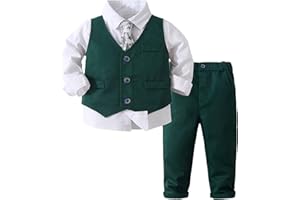 Aislor Costume de Baptême Gentleman Enfant Garcon Fille Chemise Blanc + Cravate Fleuri +Gilet + Pantalon Garcon Tenu Formel Manche Longue 4 Pièces 12Mois-8 Ans