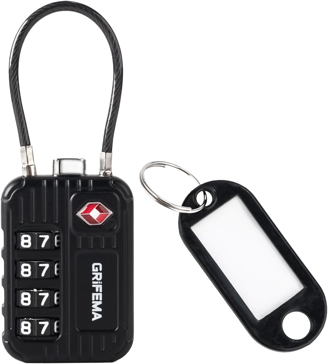 GRIFEMA Candado TSA con Combinación de 4 Dígitos, Cable Flexible para Maletas, Bolsos y Equipaje de Viaje, Negro (1 Unidad, GA1008)