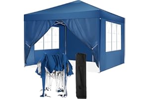 TOOLUCK 3x3m Tonnelle Pliante Imperméable Tonnelle de Jardin Tente Reception Barnum Pliant avec 4 Côtés, Bleu