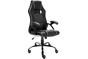 JL Comfurni Executive Office Chair Computer Desk Chair Ergonomic Swivel Gaming Chair Home Office Chair Faux Leather Rocking Racing Chair Black