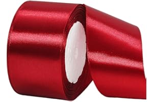 HONGCI Ruban Satin Vin Rouge 50mm,22m Polyester pour Emballage Cadeau, Noel, Couture, Nœuds, Artisanat, Bouquet, Décoration de Mariage, Voitures, Anniversaire, Gâteau