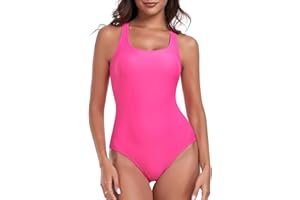 Deriwone One Piece Swimsuit Tummy Control Swimming Costume Retro Swimwear Padded Bathing Suits