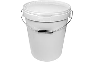 BROW FARM White 25L Food Grade Plastic Bucket with Lid & Metal Handle | Tamper-Evident, Airtight Storage Container (1 Bucket)