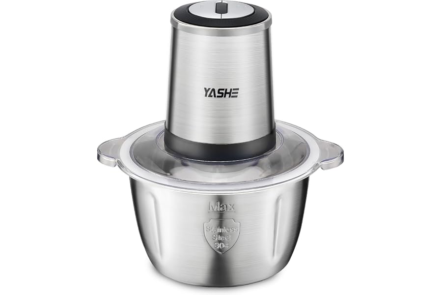 YASHE Electric Chopper 500W Food Processor with 1.8L Stainless Steel Bowl, Meat Grinder with 4 Double-Level Blades, 2 Speeds