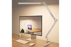 SKYLEO Lampara Escritorio LED - 80cm Flexo LED Escritorio - Control Táctil - 5 Modos X 11 Brillo - 1300LM(112 Piezas de Lámpara) - Temporizador y Función de Memoria - 12W Luz Escritorio - Blanco