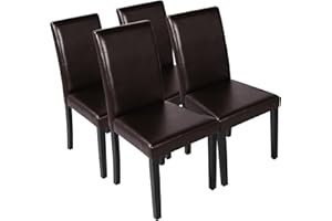 Yaheetech Modern Dining Room Chairs Set of 4 Faux Leather High Back Padded Kitchen Chairs W/Adjustable Solid Wooden Legs for Home and Restaurants, Dark Brown