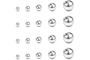 FECTAS 20pcs Stainless Steel Piercing Balls Silver Replacement Parts for 1.2mm Thread Piercing Jewellery(2.5/3/4/5/6/8mm)