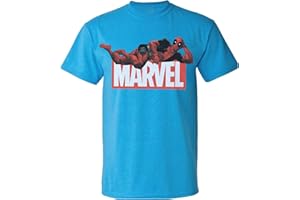 Infinitees Men's Marvel Logo Deadpool Posing Heather Sapphire Blue T-Shirt