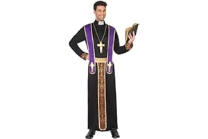 Atosa Disfraz Obispo Hombre Adulto Cura Religioso Sacerdota Católico Sotana Negra Divertido Original Para Despedida De Soltero De Carnaval Y Halloween Disponible en Talla XS M XL