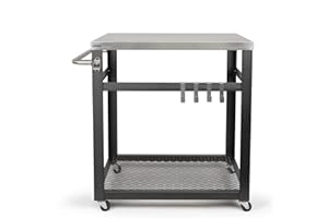 ‎LIVOO FEEL GOOD MOMENTS Grillwagen Edelstahl Platte 73 x 50 cm Ohne Grill - Servierwagen Garten Outdoor Wetterfest - Beistelltisch mit Rollen Grillen - Grilltisch Höhe 84 cm - BBQ Beistellwagen XXL Schwarz