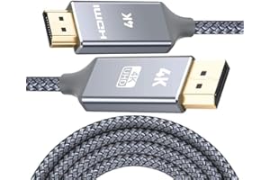 Snowkids Câble DisplayPort vers HDMI -3meter 4K UHD Adaptateur Display Port vers HDMI - -Nylon tressé doré Non bidirectionnel DP to HDMI Ports Câble