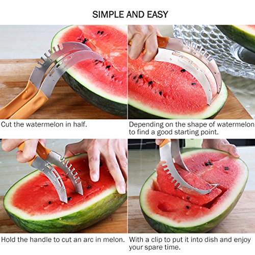 OUNONA Wassermelonen Messer Edelstah und Doppelzweck Melonenausstecher(Orange) - 3