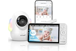ieGeek Babyphone mit Kamera 2,5K/4MP, 5,5 Zoll WLAN Video babyfone (unterstützt 2,4 GHz und 5 GHz) PTZ 360°, Intelligentes Nachtlicht, Automatische Verfolgung, Weinen/Bewegungs, Mobile App