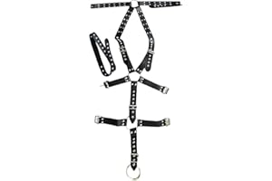 YiZYiF Arnés de Cuerpo Ropa Erótica Para Hombres Arnés de Pecho Disfraz Esclava Cinturones de Cuero Superior Cintura Ajustable Con Anillos Lencería Adulto