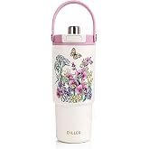 DILLER Tumbler 880 ML Tek Kapak &Ccedil;ift Kullanım Pipetli/Pipetsiz Taşıma Kulplu &Ccedil;elik Termos-FFD9505-880ml