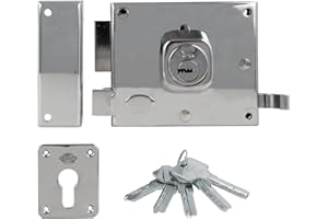 Amig - Cerradura de Sobreponer de Izquierda con Palanca de Cierre, Lengüeta y Tirador para Puertas de Madera Mod. 73, 100 x 85 mm, Pestillo Con Cilindro Europerfil, Acero Plateado