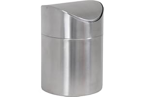 ‎MSV MSV Tischmülleimer – Edelstahl Tischabfalleimer mit Schwingdeckel – Kompakte Größe, ideal für kleine Räume – Küchenabfalleimer/Mini Abfallbehälter - 1,5 L