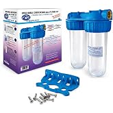 Bbagua. 10" Double Water Filter with 1" Connection &ndash; Double Portafilter for Sediment and Active Carbon Cartridges, Wall Insta