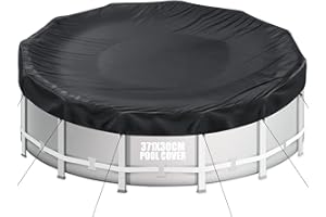 Aipwerer Poolabdeckung Rund für 320-366cm Pool | Pool Plane Ø371cm | Sommer & Winter Poolplane | 420D Oxford Reißfest | Abdeckplane für INTEX & BESTWAY Pools (Schwarz Zugband)