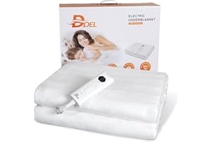 DOEL Heizdecke 160x140cm, Wärmeunterbett Doppel mit 10 Heizstufen, Elektrische Wärmedecke mit 3/12h Abschaltautomatik, Maschinenwaschbar Matratzenheizung, 220-230V, 50-60Hz, 115W, Weiß