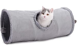 WOOLUCK Jouet Tunnel pour Chat, Tunnel pour Chat Pliable avec Grottes, avec 1 Trous et Boule Suspendue pour Chats Chatons Lapins Dia 30 * 67cm Gris