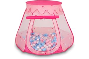 Selonis Tente 105X90cm/200 Balles Château avec Les Balles Plastiques Piscine À Balles pour Enfants, Rose: Babyblue-Rose Poudré-Perle