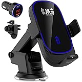 KKM Wireless Car Charger, 15W Qi Fast Charging Auto-Clamping Car Charger Mount, Air Vent Dashboard Car Phone holder for iPhon