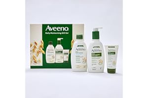 Aveeno Daily Moisturising Gift Set for Normal to Dry Skin, with Soothing Oat Extract, Body Wash 300ml + Body Lotion 300ml + Hand Cream 75ml, Pack of 3