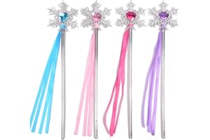 PEIQICHU 4 Pieces Kids Fairy Wands Princess Snowflake Magic Wands Angel Costume Sticks Gift for Birthday, Christmas, Halloween, Masquerade Dress Up Role Play Party Supplies