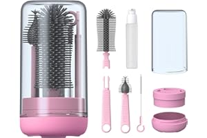 GECIC Kit di pulizia per bottiglie per bambini, spazzola per la pulizia della paglia, spazzola per capezzoli, spazzola portatile per bottiglie per bambini pulizia per l'alimentazione bottiglia da viaggio