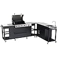 BillyOh Gas BBQ Grill 4 Burner + Side Burner with Kitchen Sink Stainless Steel Gas Barbecue with Side Table Cooking Corner Outdoor Kitchen Storage Garden Portable BBQ Indiana, Silver