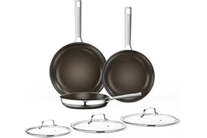 Innerwell Padella in Ceramica con Coperchio 20+24+28 cm, Padella ad induzione con Ceramico Antiaderente in Titanio, Padella a Nido d'ape in Acciaio inox a Triplo Strato, Senza Pfoa, Marrone