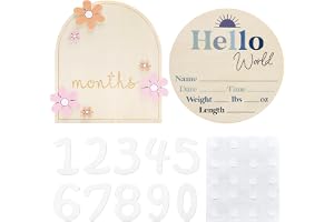 VOSSOT 2 st babymilstolskortset, 0–9 nummerplattor, trä milstolskort, baby, blommor, design, baby, månadskort, 1–12 månader